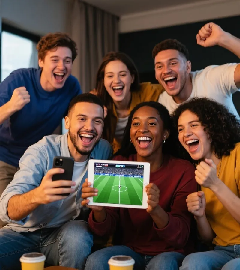 球迷使用移动设备观看体育赛事